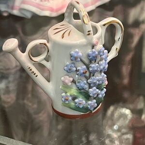 Vintage Hand Painted German Miniature Watering Can Decorative Blue Pink Floral